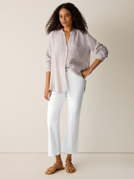 Eileen Fisher Garment Dyed Organic Cotton Denim Kick-Jean in White Eileen Fisher Garment Dyed Organic Cotton Denim Kick-Jean in White