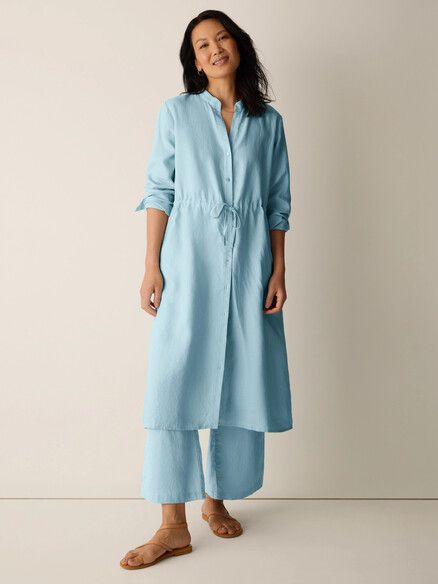 Eileen Fisher Organic Linen Band Collar Shirtdress in Breeze