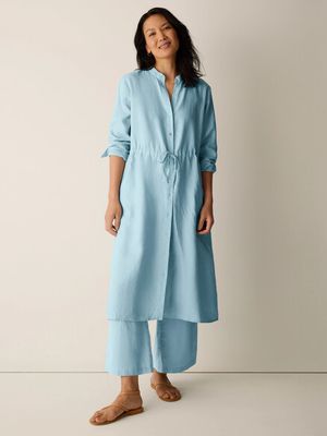 Eileen Fisher Organic Linen Band Collar Shirtdress in Breeze Eileen Fisher Organic Linen Band Collar Shirtdress in Breeze