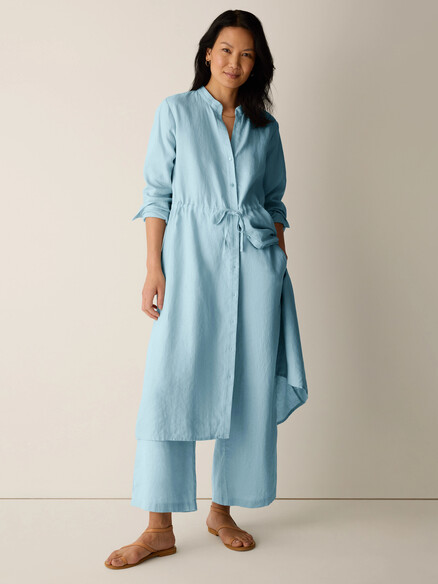 Eileen Fisher Organic Linen Band Collar Shirtdress in Breeze