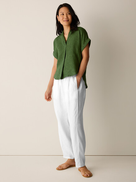 Eileen Fisher Washed Organic Linen Delave Notch Collar Top Field