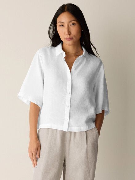 Eileen Fisher Organic Handkerchief Linen Elbow Sleeve Shirt in White Eileen Fisher Organic Handkerchief Linen Elbow Sleeve Shirt in White