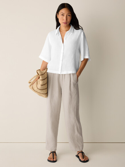 Eileen Fisher Organic Handkerchief Linen Elbow Sleeve Shirt in White