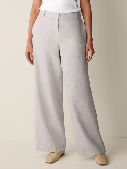 Eileen Fisher Woven Striped Linen Sheen Wide Leg Trouser in Wheat