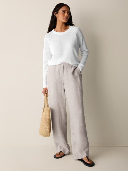 Eileen Fisher Heavy Organic Linen Full Length Straight Trouser in Wheat Eileen Fisher Heavy Organic Linen Full Length Straight Trouser in Wheat