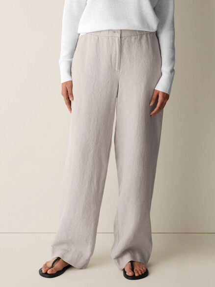 Eileen Fisher Heavy Organic Linen Full Length Straight Trouser in Wheat