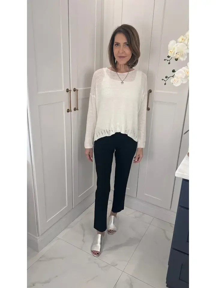 Tees By Tina Cheryl Ribbed Linen Blend Sweater in White