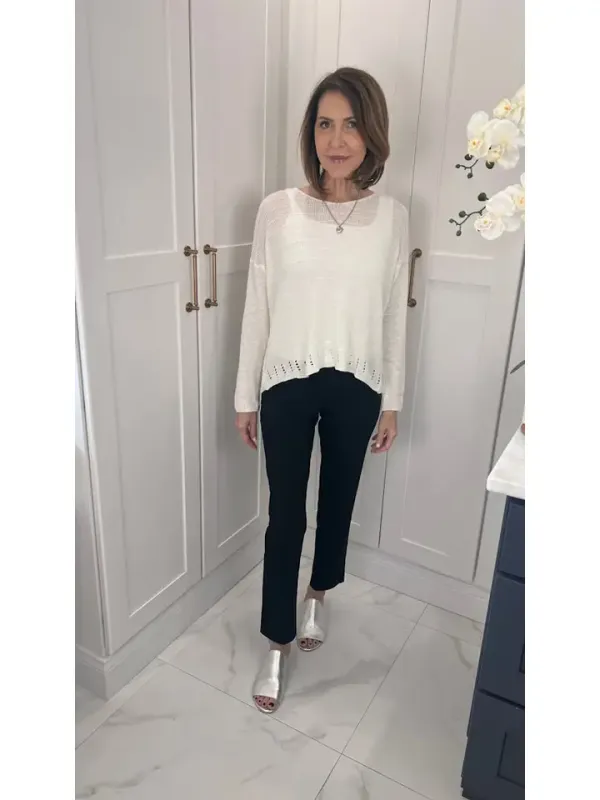 Tees By Tina Cheryl Ribbed Linen Blend Sweater in White