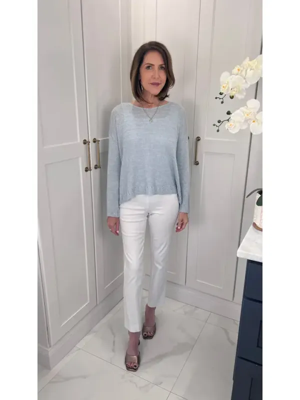 Tees By Tina Cheryl Ribbed Linen Blend Sweater in Powder Blue