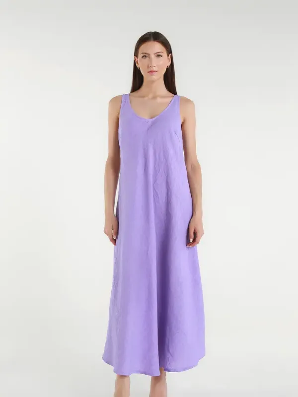 Tees By Tina Victory Long Linen Tank Dress in Lavender