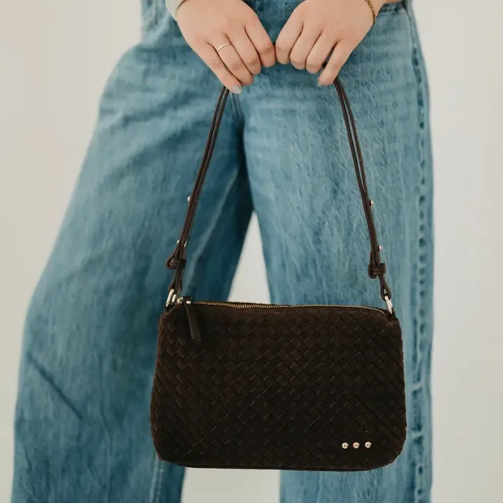 Pretty Simple Suede Harper Hobo Shoulder Bag in Chocolate