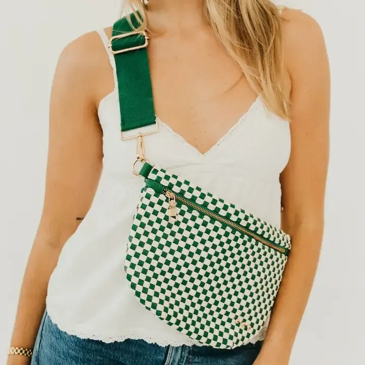 Pretty Simple Westlyn Woven Bum Bag in Checkered Emerald