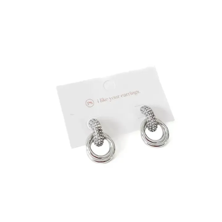 Pretty Simple Double Hoop Diamond Earrings (waterproof) in Silver