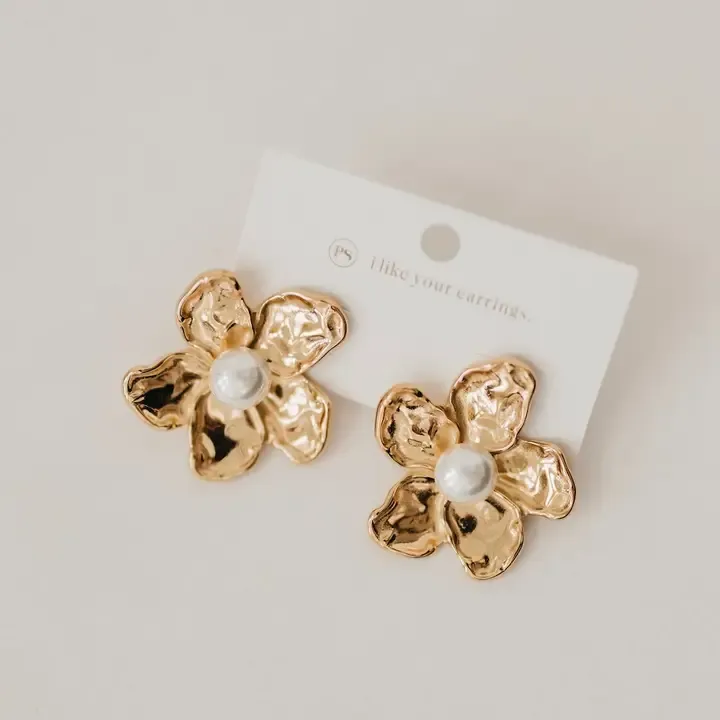 Pretty Simple Georgia Flower Earrings (Waterproof) in Gold