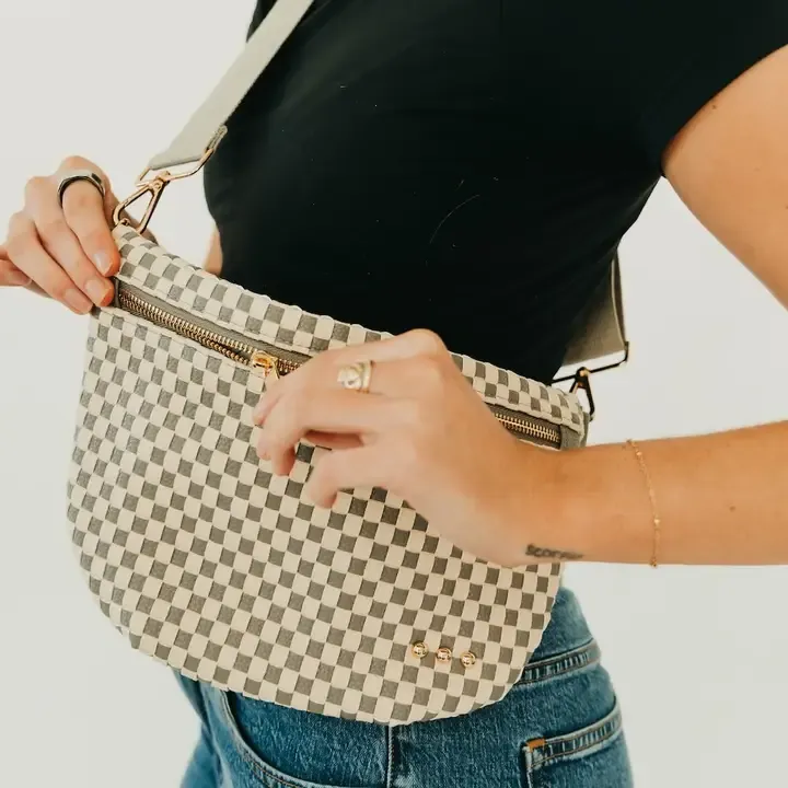 Pretty Simple Westlyn Woven Bum Bag in Checkered Gray