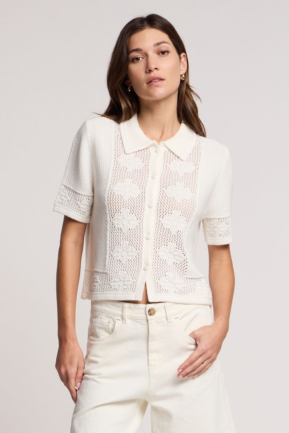 Velvet Rosemond Cotton Cashmere Novelty Top in Milk