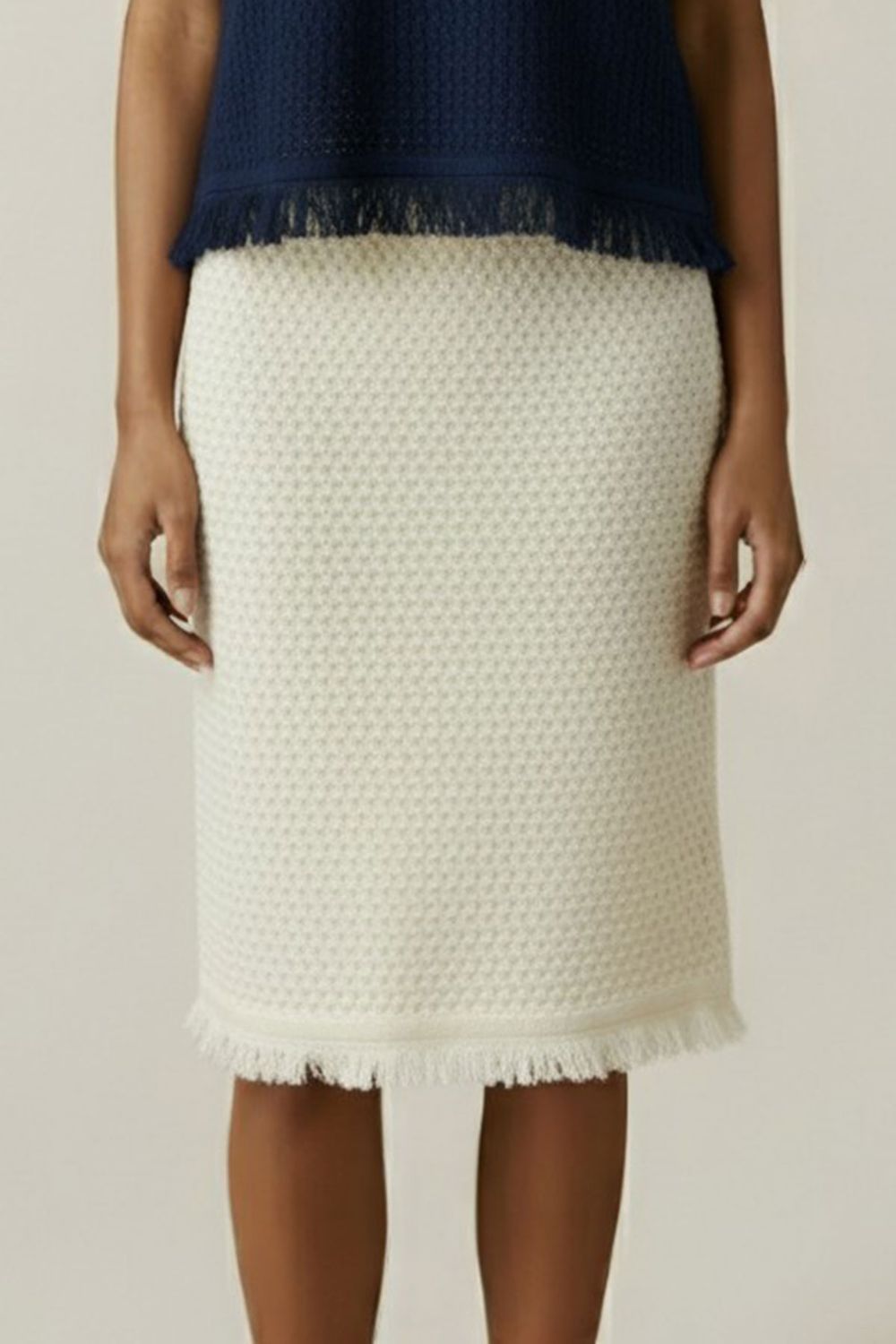 Velvet Blythe Mesh Cotton Knit Skirt in Milk