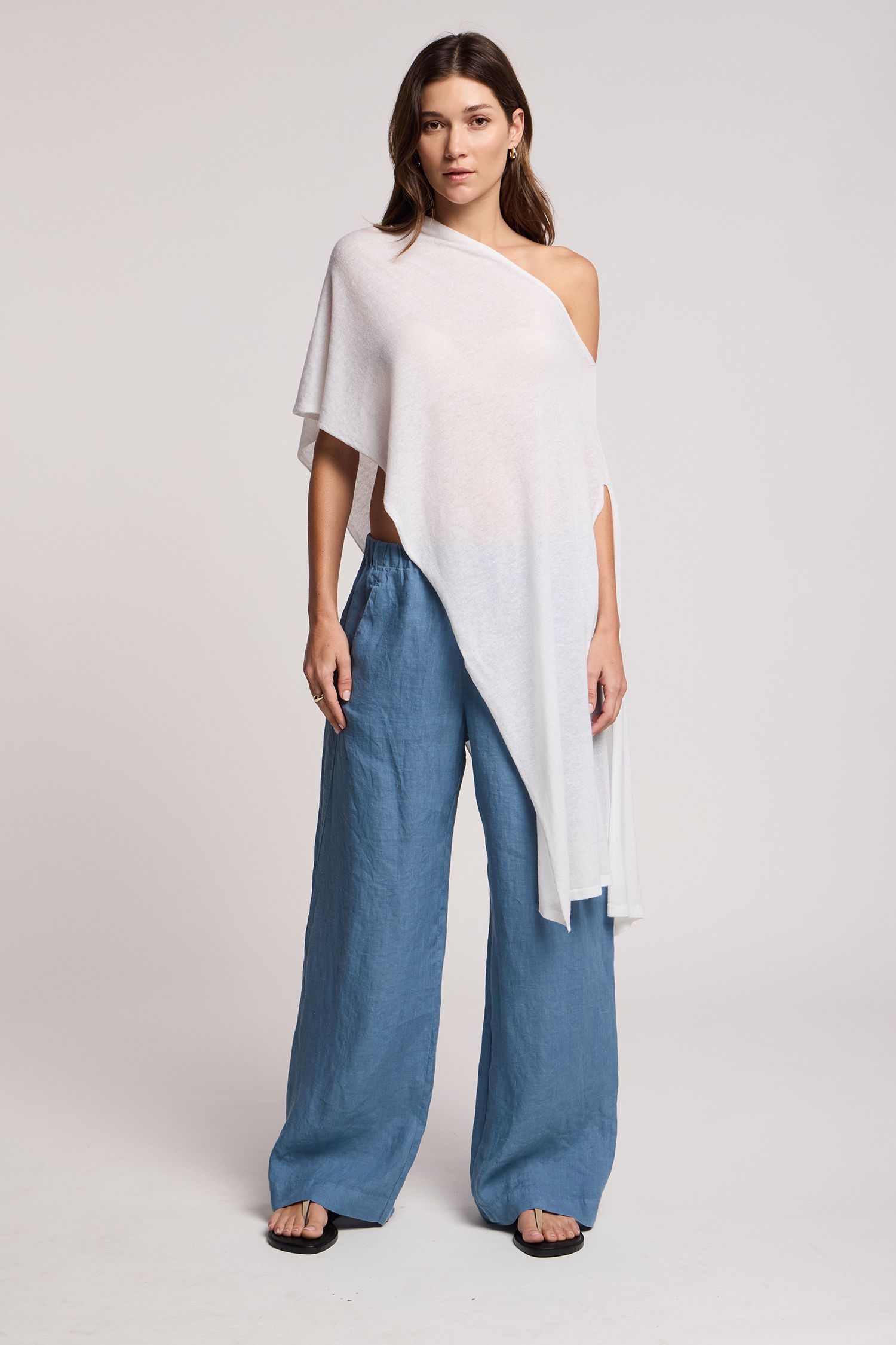 Velvet Floren Linen Blend Knit Top in White