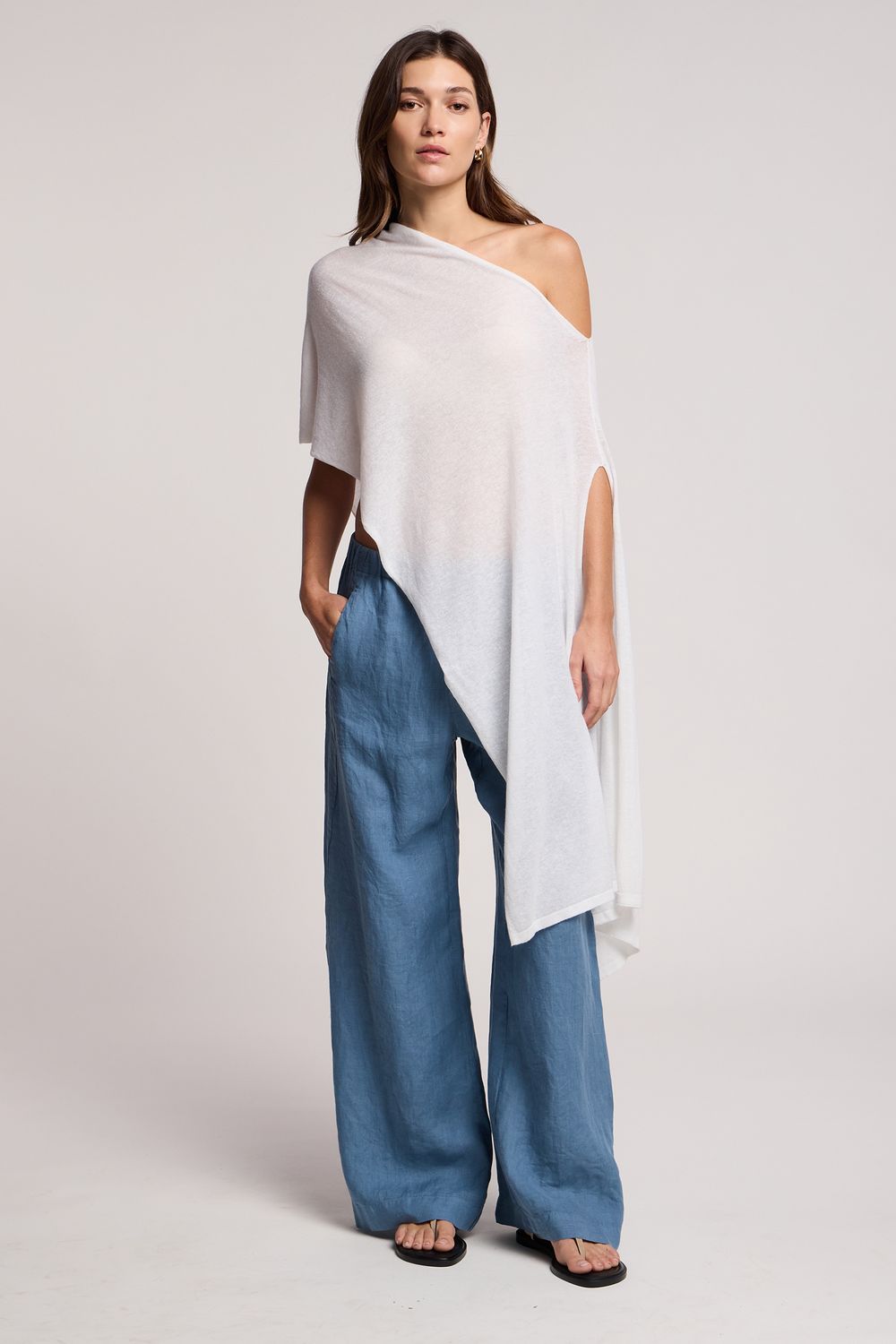 Velvet Floren Linen Blend Knit Top in White