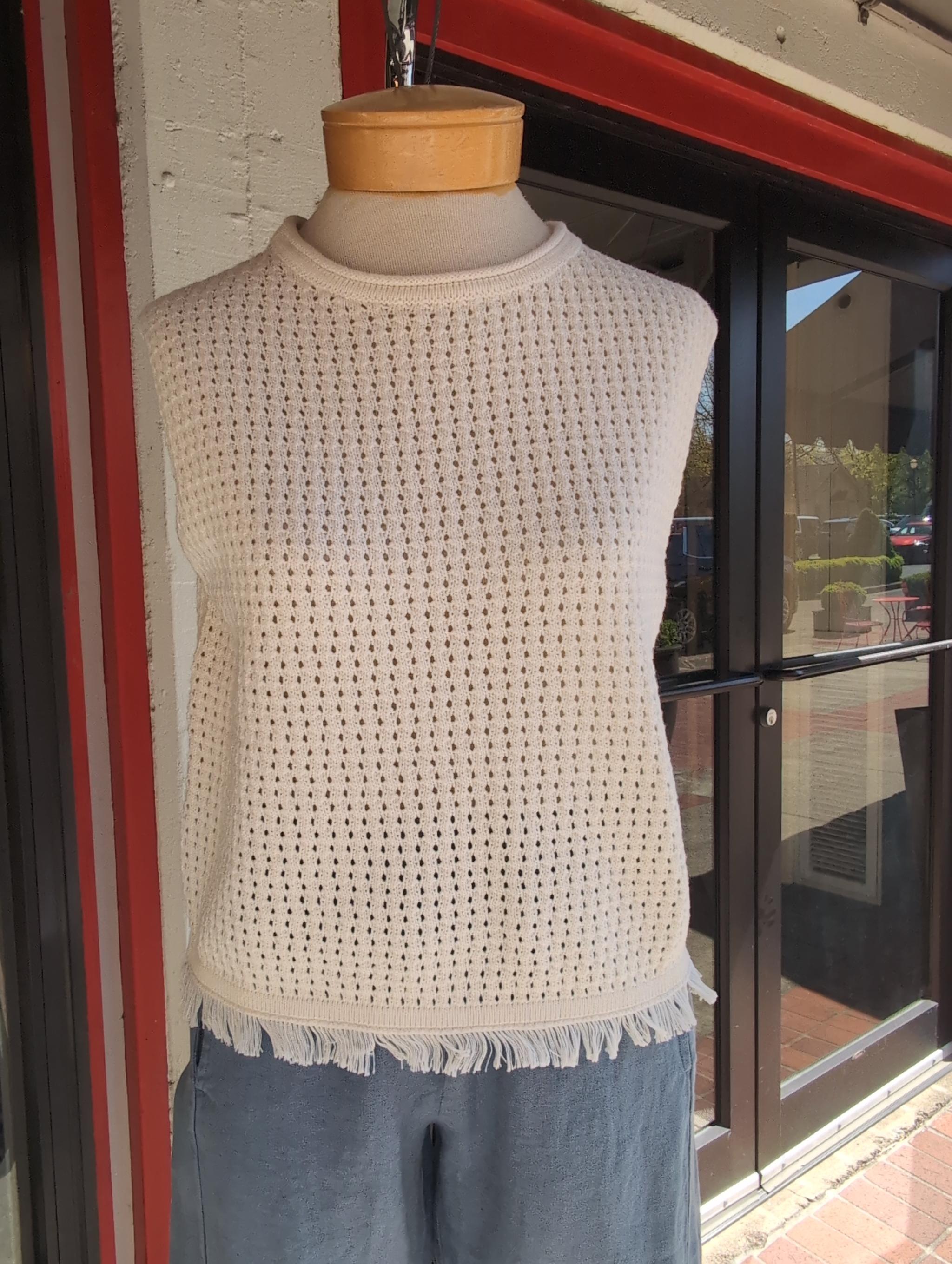 Velvet Cova Mesh Cotton Knit Top in Milk