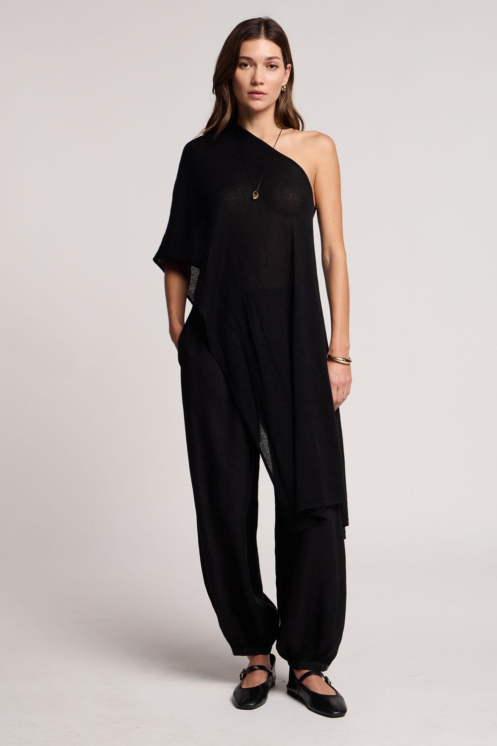 Velvet Floren Linen Blend Knit Top in Black