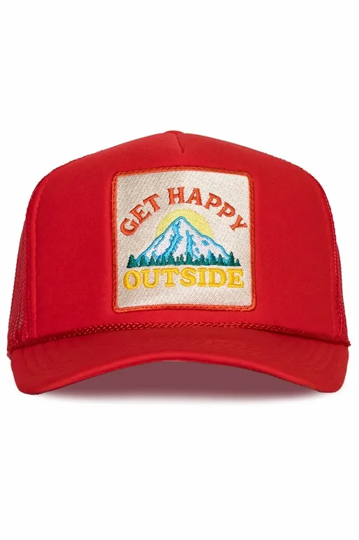 Friday Feelin' Get Happy Outside Trucker Hat in Red