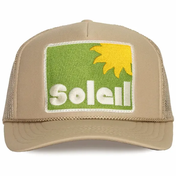 Friday Feelin' Soleil Trucker Hat in Tan
