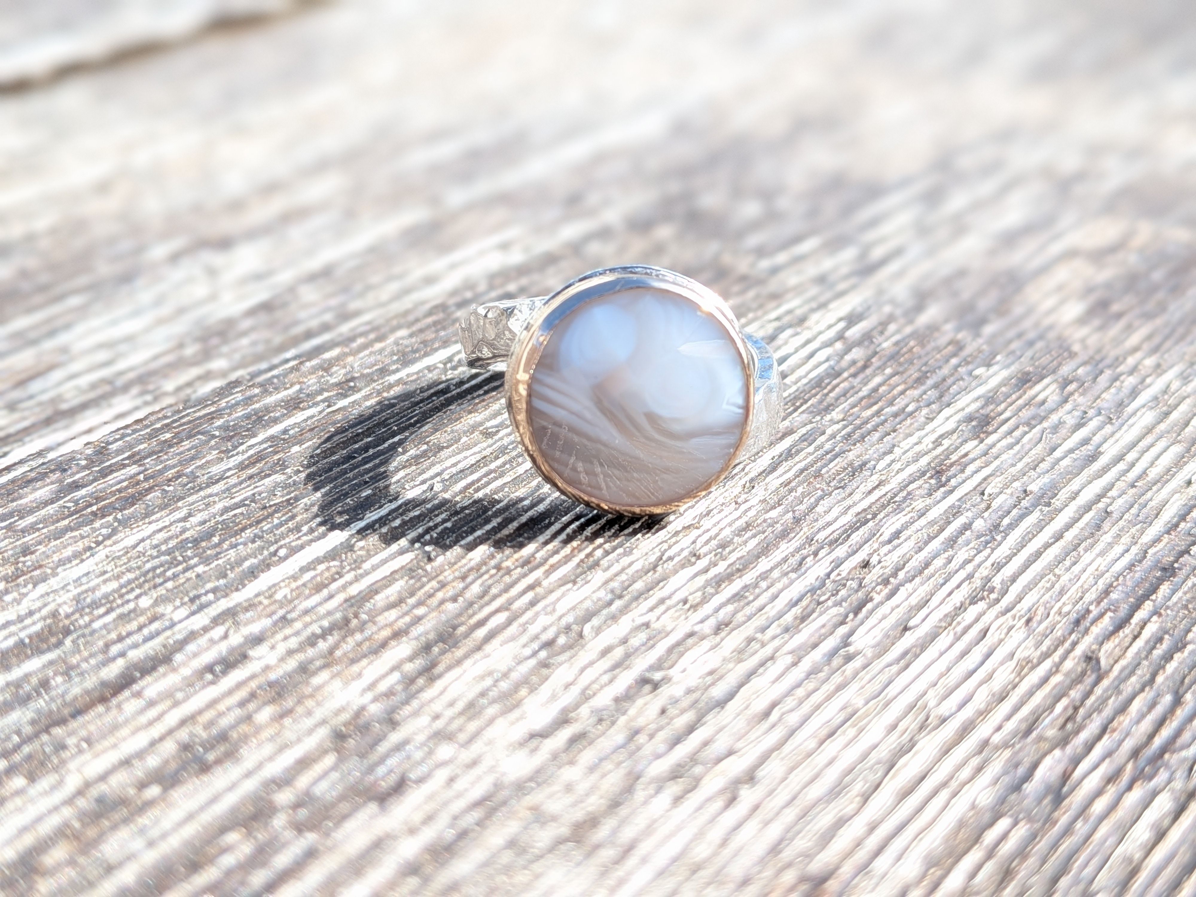 Savage Roots Sinclair Ring in Banded Agate/Sterling Silver/14KGF