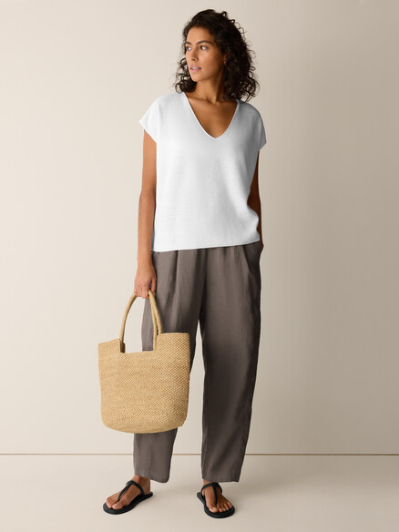 Eileen Fisher Organic Linen Cotton V-Neck Top in White