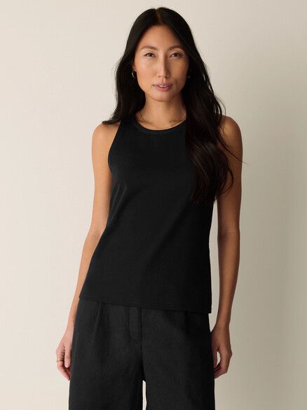 Eileen Fisher Pima Cotton Stretch Jersey Round Neck Tank in Black