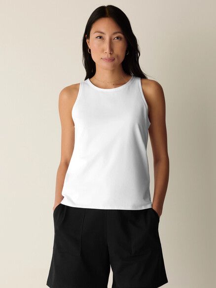 Eileen Fisher Pima Cotton Stretch Jersey Round Neck Tank in White