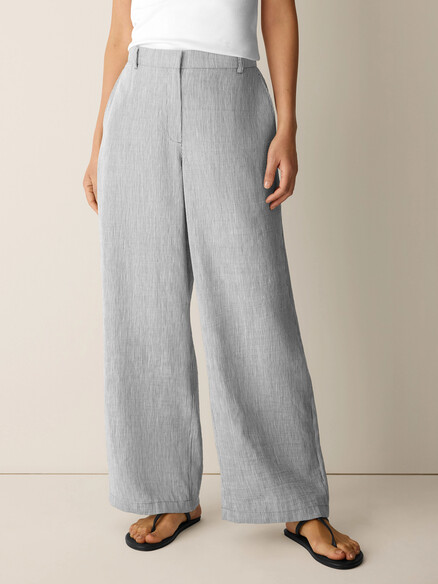 Eileen Fisher Striped Linen Sheen High Waisted Wide Leg Trouser in Wren