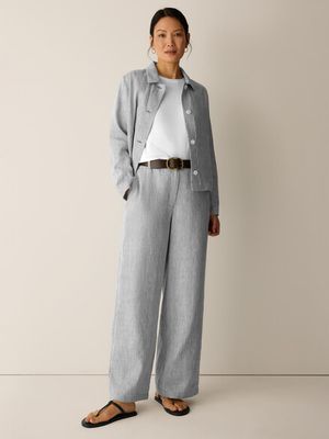 Eileen Fisher Striped Linen Sheen High Waisted Wide Leg Trouser in Wren Eileen Fisher Striped Linen Sheen High Waisted Wide Leg Trouser in Wren