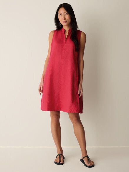 Eileen Fisher Organic Linen Split Collar Dress in Grenadine