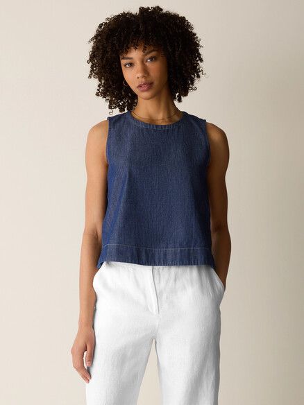 Eileen Fisher Lightweight Organic Cotton Denim Shell Top in Dark Indigo