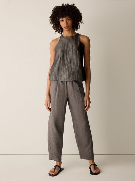 Eileen Fisher Organic Linen Pleated Lantern Pant in Walnut