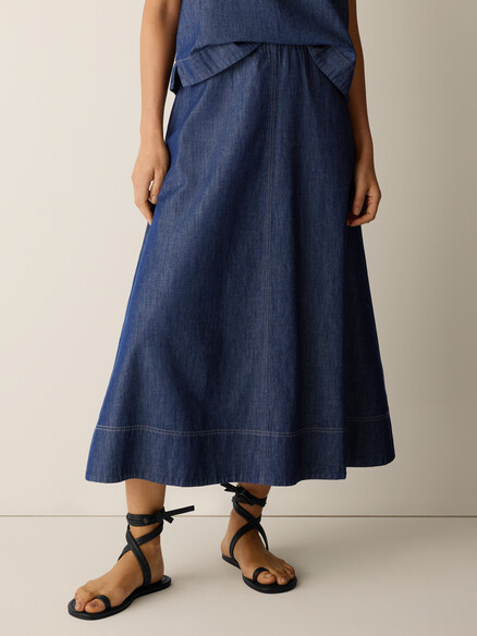Eileen Fisher Lightweight Organic Cotton Denim Half-Circle Skirt in Dark Indigo
