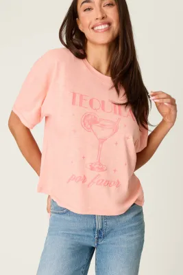 PJ Salvage Tequila Por Favor Tee in Grapefruit PJ Salvage Tequila Por Favor Tee in Grapefruit