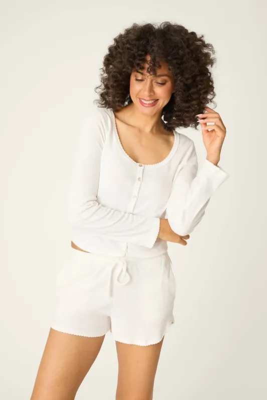PJ Salvage Pointelle Essentials Cardigan in Ivory