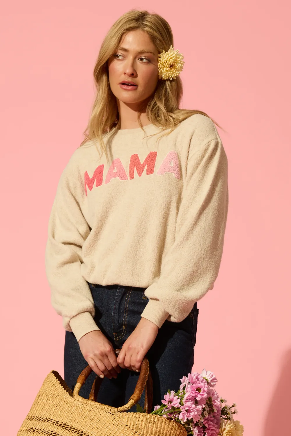PJ Salvage For The Mamas Sweetheart Sweatshirt in Light Oatmeal