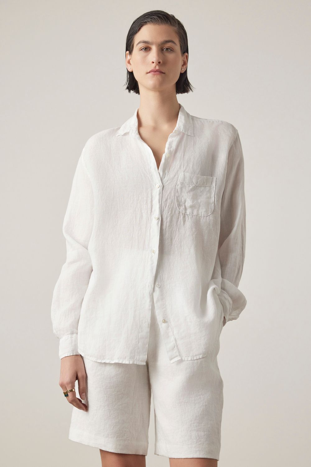 Velvet Mulholland Woven Linen Button Down in White