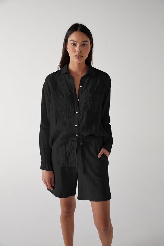 Velvet Mulholland Woven Linen Button Down in Black Velvet Mulholland Woven Linen Button Down in Black