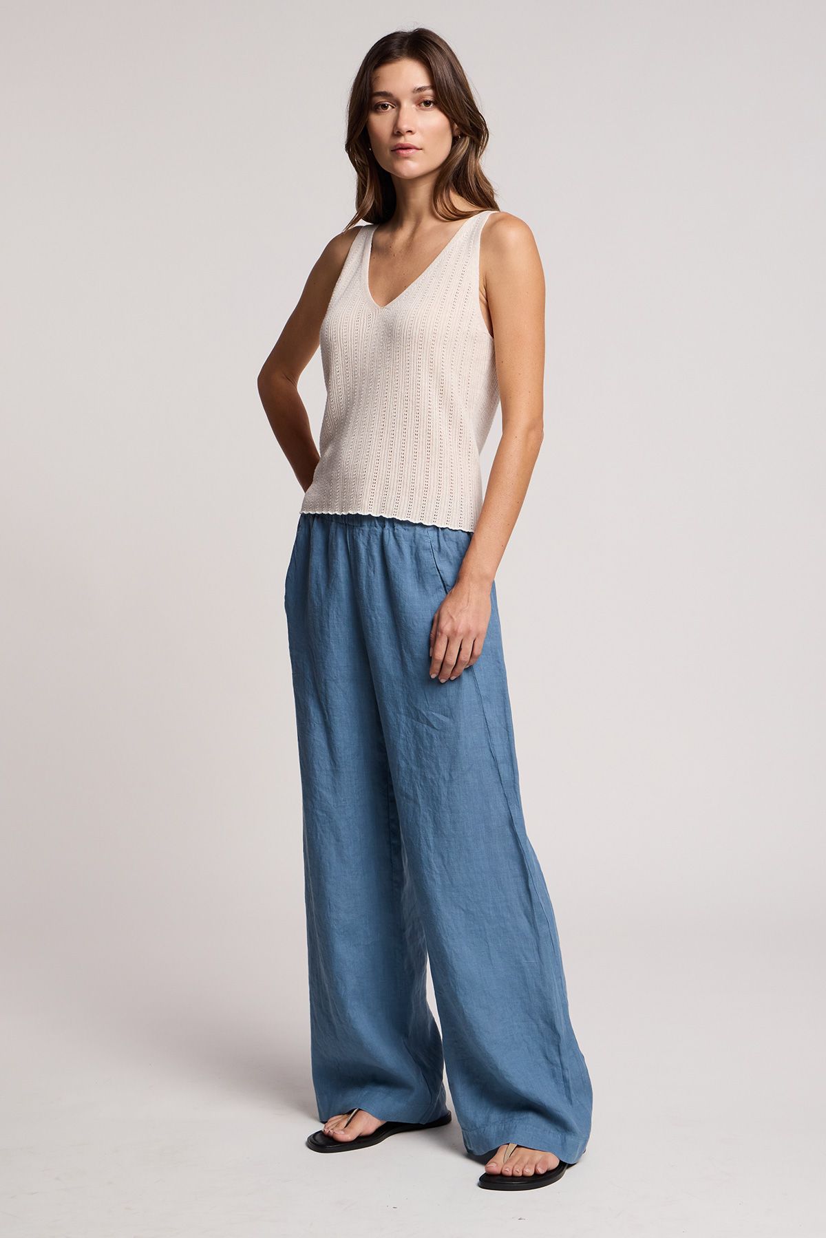 Velvet Lorena Organic Cotton Linen Pointelle Tank in Muslin