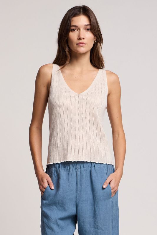 Velvet Lorena Organic Cotton Linen Pointelle Tank in Muslin Velvet Lorena Organic Cotton Linen Pointelle Tank in Muslin