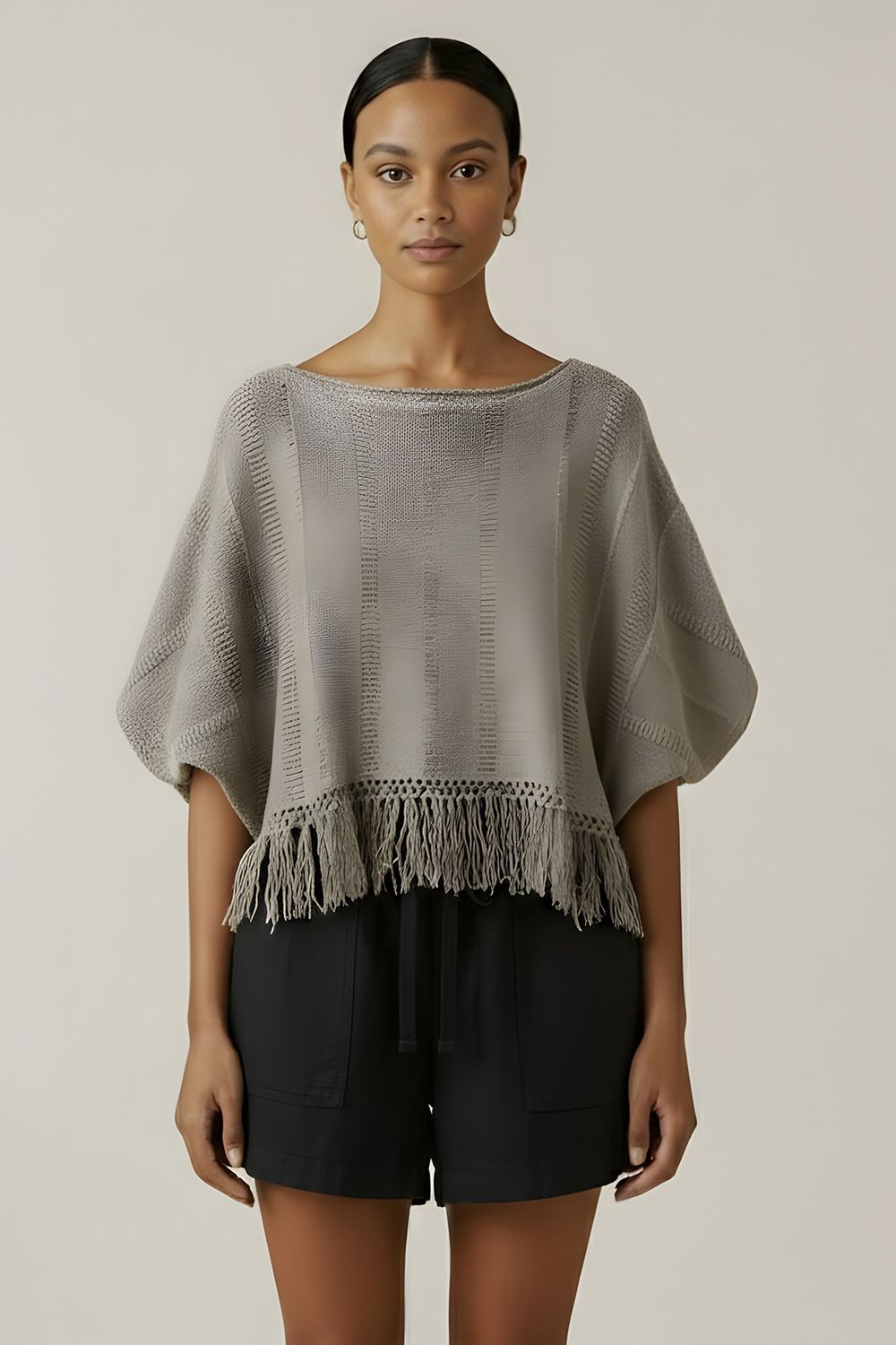 Velvet Katarina Cotton Tape Fringe Top in Stone