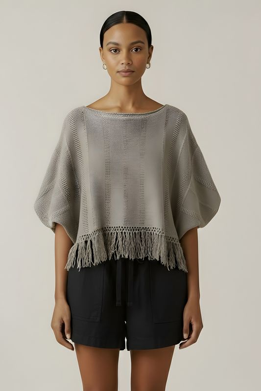 Velvet Katarina Cotton Tape Fringe Top in Stone Velvet Katarina Cotton Tape Fringe Top in Stone