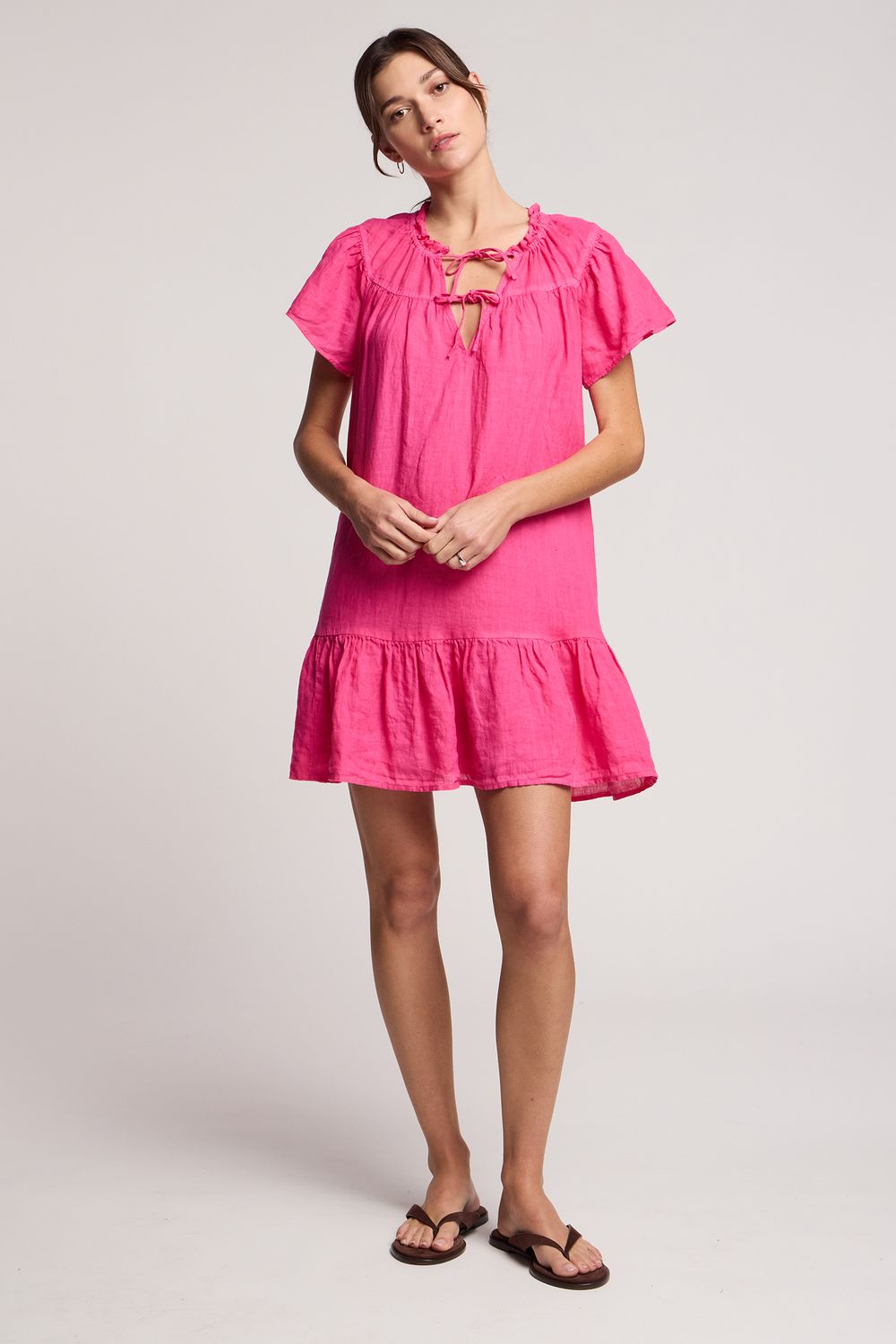 Velvet Livvy Woven Linen Dress in Pink Velvet Livvy Woven Linen Dress in Pink