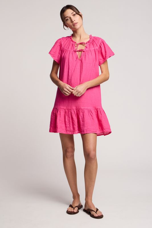 Velvet Livvy Woven Linen Dress in Pink Velvet Livvy Woven Linen Dress in Pink