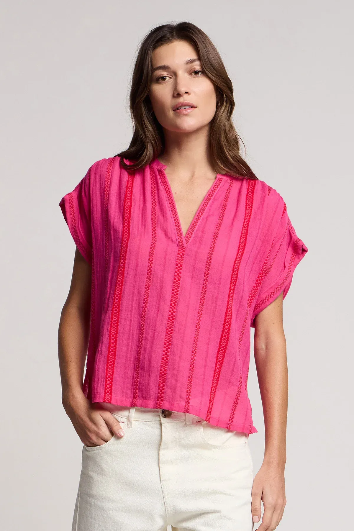 Velvet Tallulah Geometric Jacquard Blouse in Pink