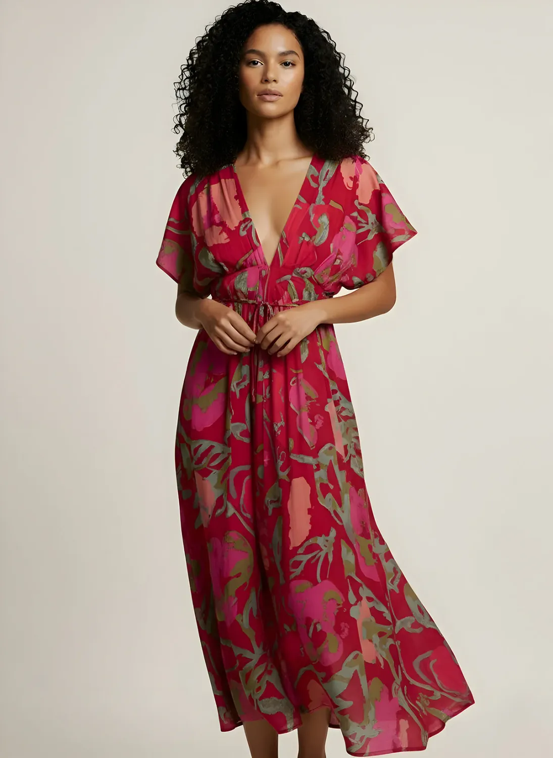 Velvet Leilani Printed Rose Dress in Multi